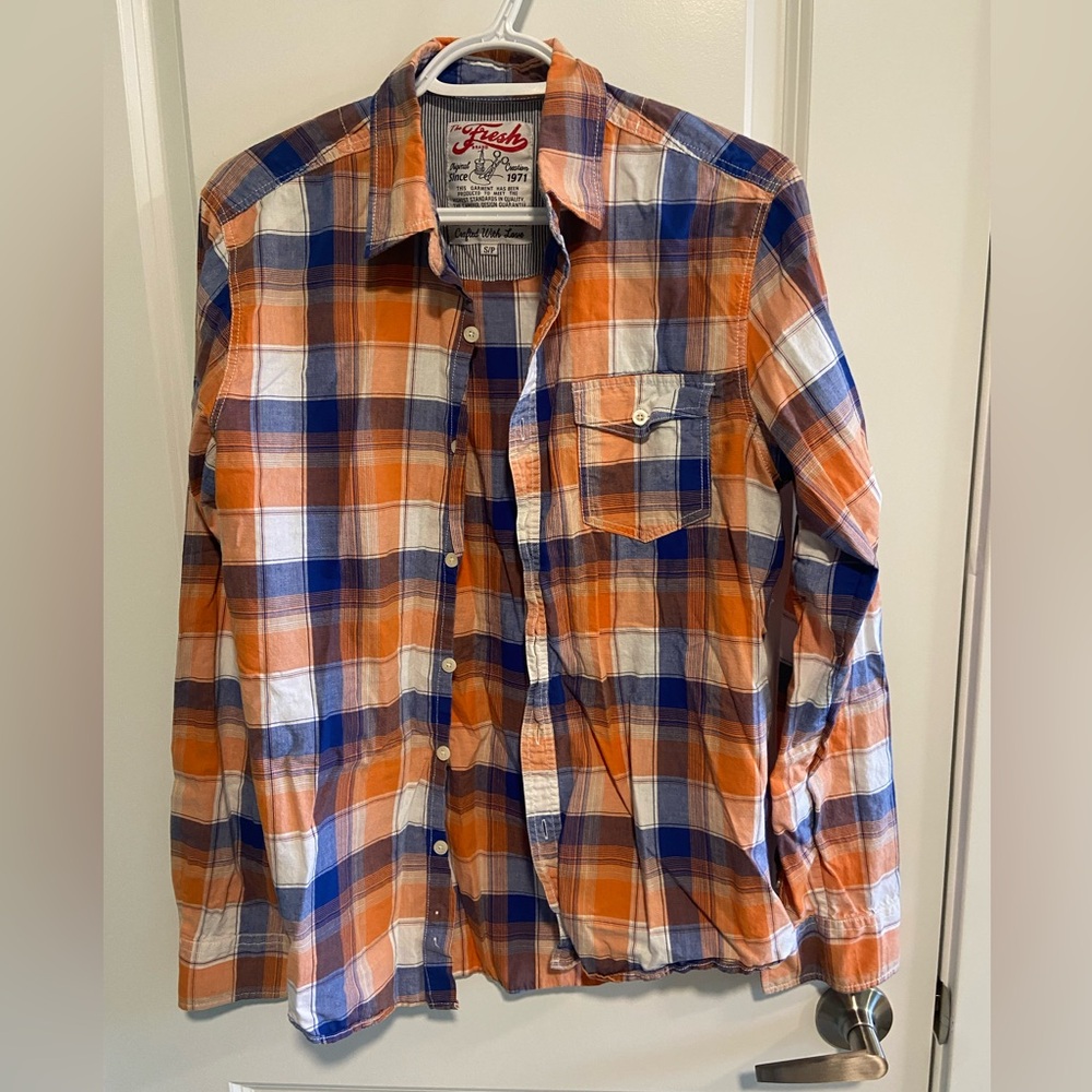 Fresh Orange and Blue Casual Button Down Shirt